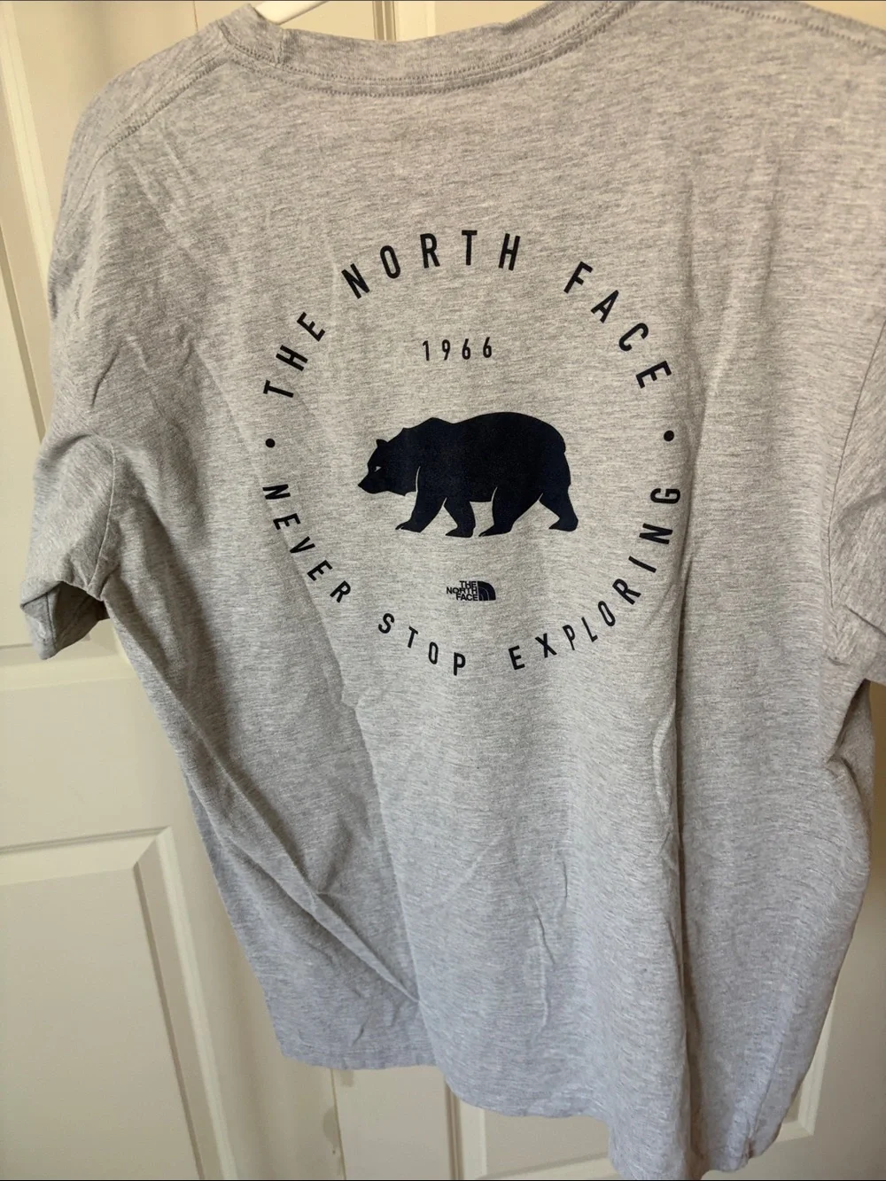The North Face Heather Gray Short Sleeve Logo Tee with Navy Bear